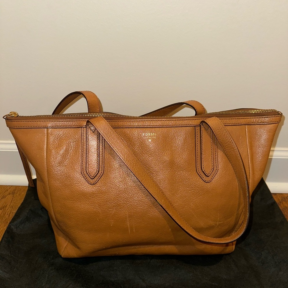 Fossil Brown Leather Tote Bag